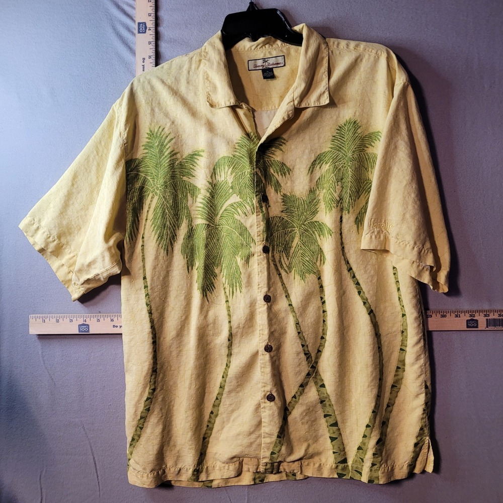 Tommy Bahama Mens XL Yellow Silk Palm Tree Graphic Camp Shirt Harrahs Promo